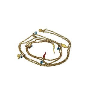 40" Charm Evil Eye Necklace Gold Horn Hamsa Horseshoe  Luck Protection 2694